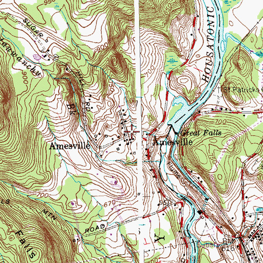 Topographic Map of Amesville, CT