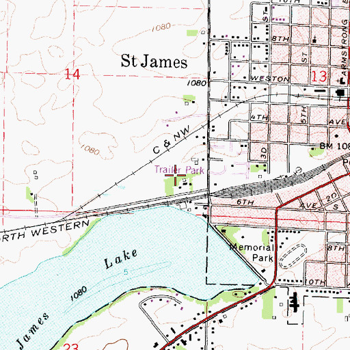 Topographic Map of Saint James Place, MN