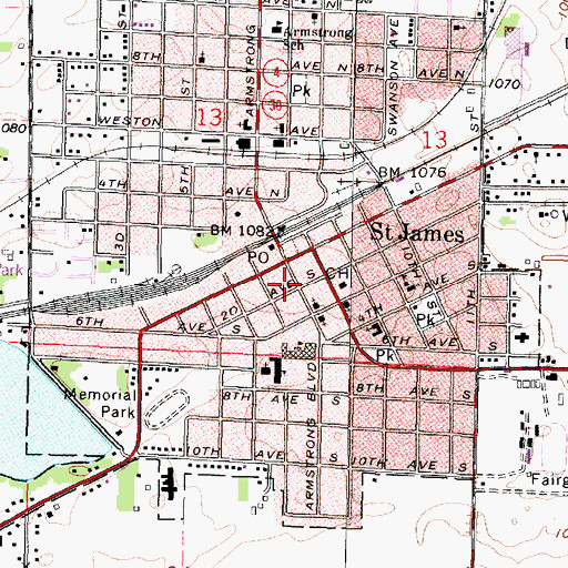 Topographic Map of Saint James City Hall, MN
