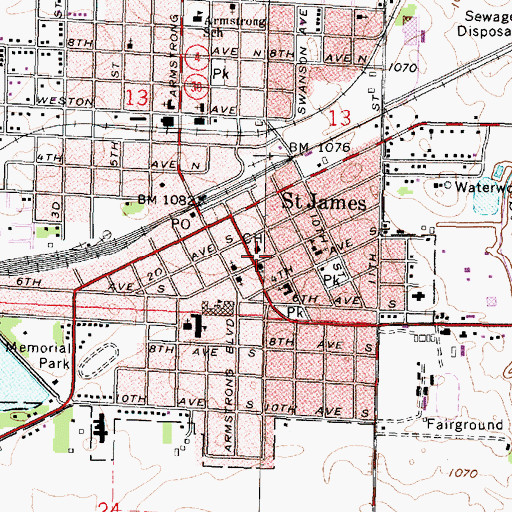 Topographic Map of Saint James Police Department, MN
