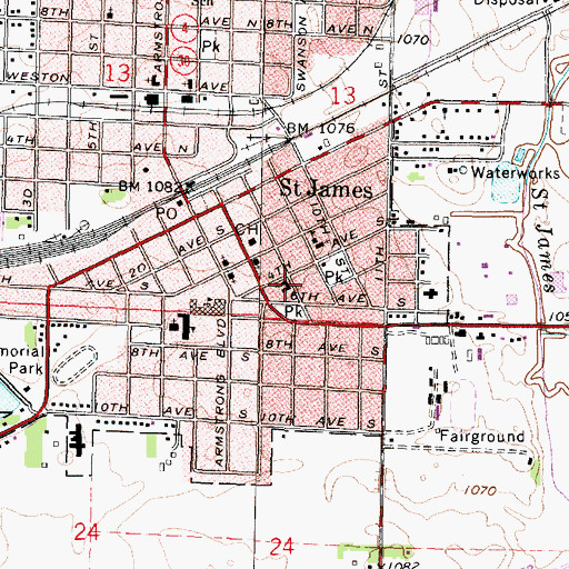 Topographic Map of First Lutheran Church, MN