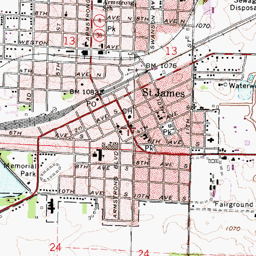Topographic Map of First Presbyterian Church, MN