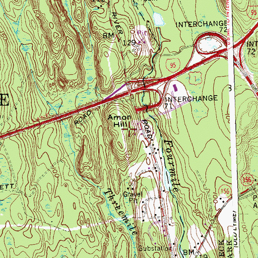 Topographic Map of Amon Hill, CT