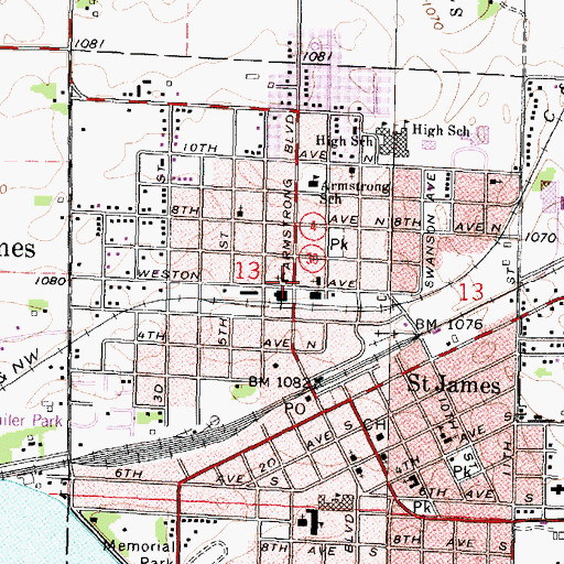 Topographic Map of Augustana Lutheran Church, MN