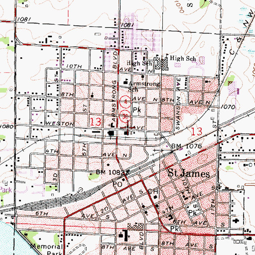 Topographic Map of Assembly of God Church, MN