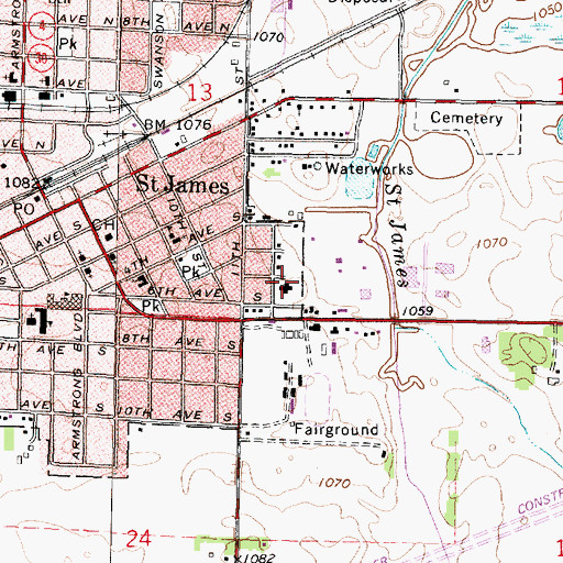 Topographic Map of Saint James Family Clinic, MN