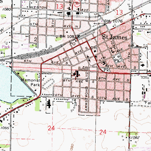 Topographic Map of Saint James Catholic School, MN