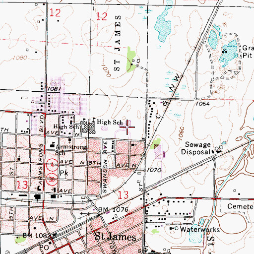Topographic Map of Northside Elementary School, MN