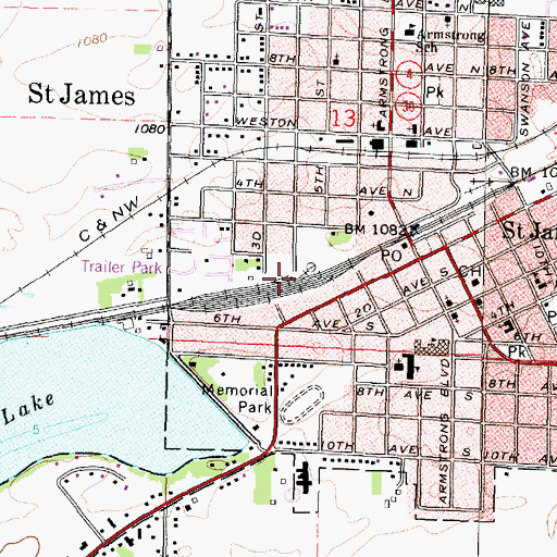 Topographic Map of Saint James, MN