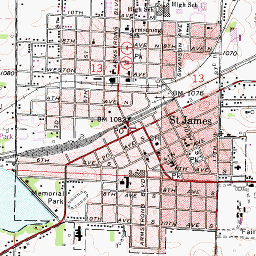 Topographic Map of Downtown-Eagles Park, MN