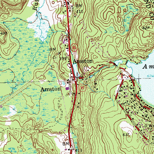 Topographic Map of Amston, CT