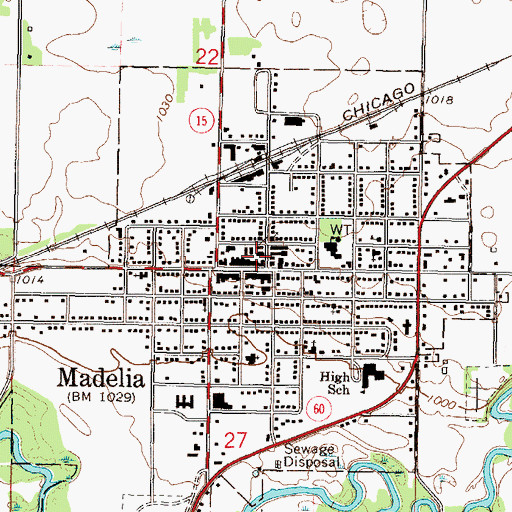 Topographic Map of Madelia Post Office, MN