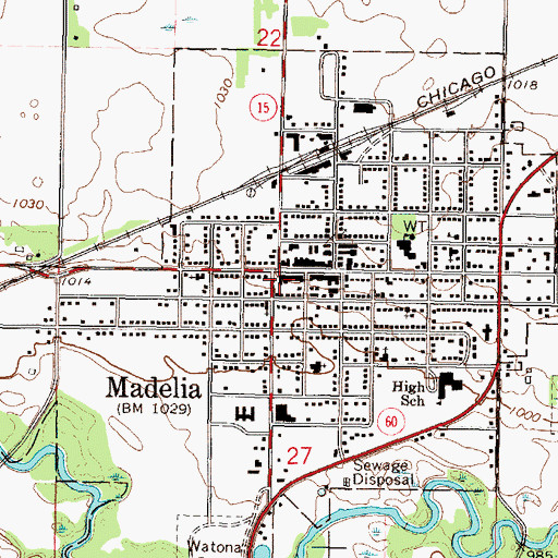 Topographic Map of Madelia City Hall, MN