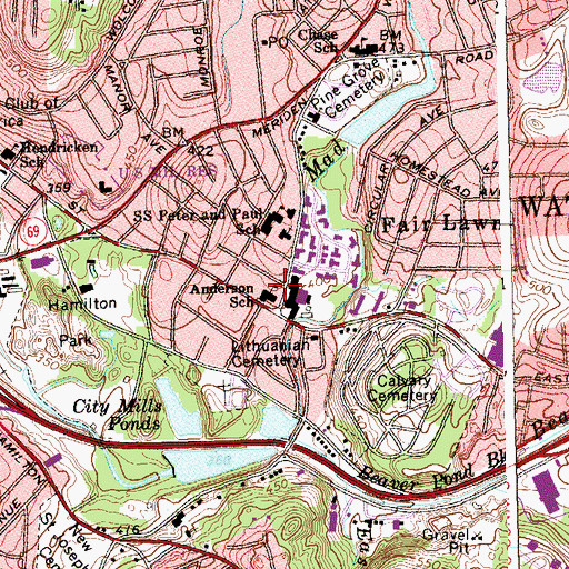 Topographic Map of Anderson School, CT