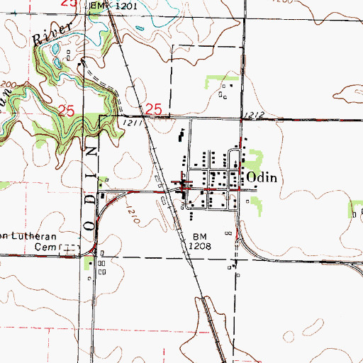 Topographic Map of Odin Post Office, MN