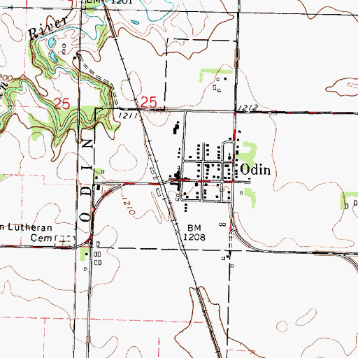 Topographic Map of Odin Library, MN