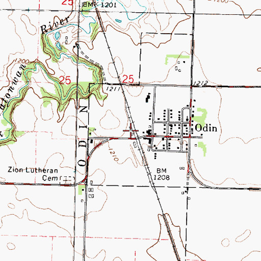 Topographic Map of Odin (historical), MN