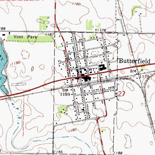 Topographic Map of Butterfield Library, MN