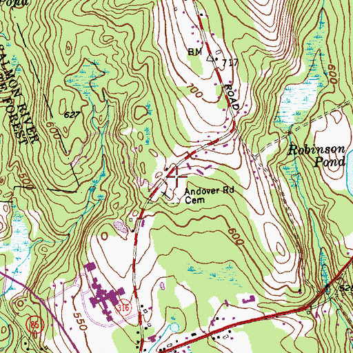 Topographic Map of Andover Road Cemetery, CT