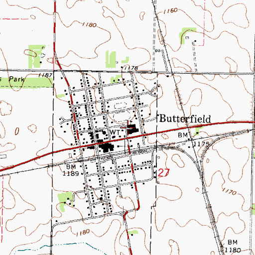 Topographic Map of Butterfield Public School, MN