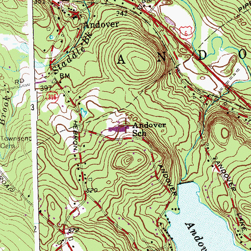 Topographic Map of Andover Elementary School, CT