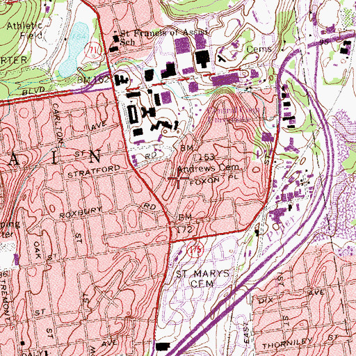 Topographic Map of Andrews Cemetery, CT