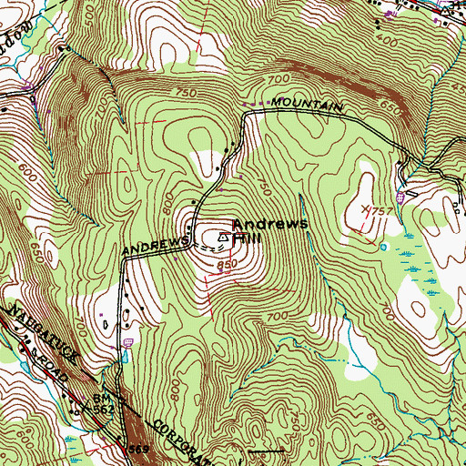 Topographic Map of Andrews Hill, CT
