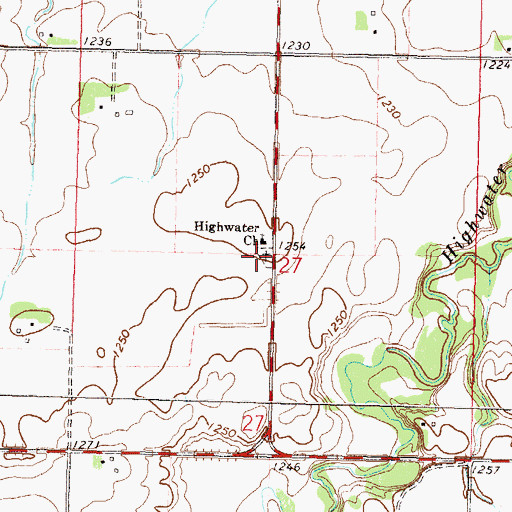Topographic Map of Highwater Cemetery, MN