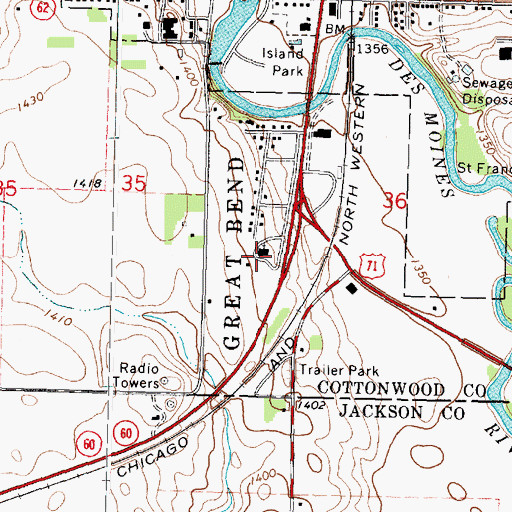 Topographic Map of First Baptist Church, MN