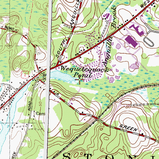 Topographic Map of Anguilla Brook, CT