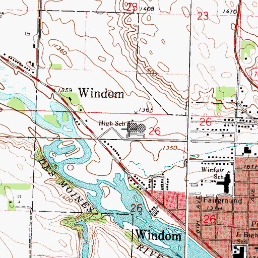 Topographic Map of Windom Area High School, MN