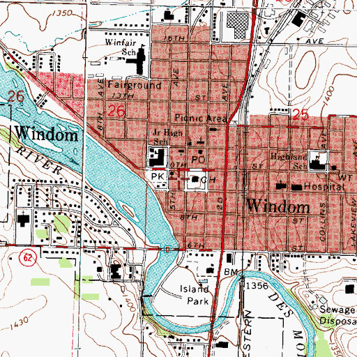 Topographic Map of Windom Post Office, MN