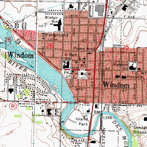 Topographic Map of Windom Public Library, MN