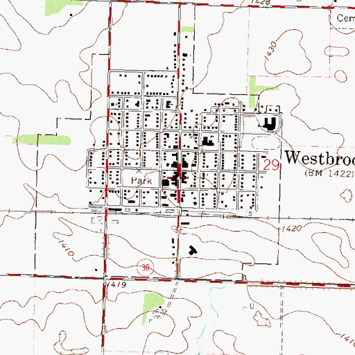 Topographic Map of Westbrook Post Office, MN