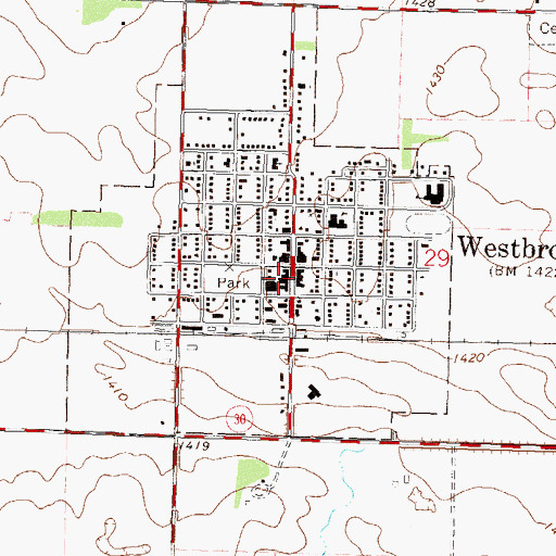 Topographic Map of Westbrook City Hall, MN