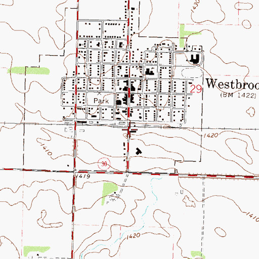 Topographic Map of Westbrook (historical), MN
