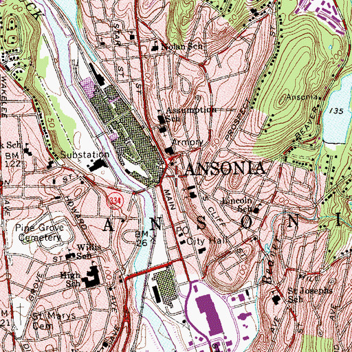 Topographic Map of Ansonia, CT