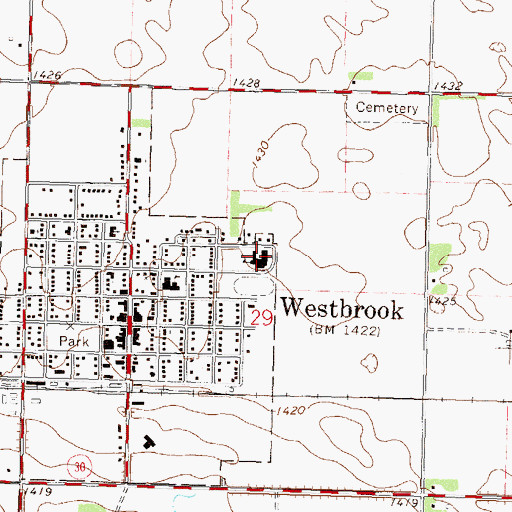 Topographic Map of Westbrook High School, MN