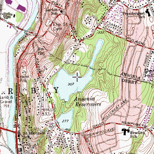 Topographic Map of Ansonia Reservoir, CT