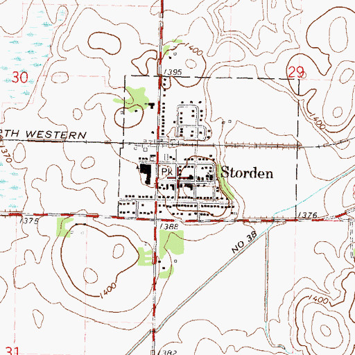 Topographic Map of Storden Post Office, MN