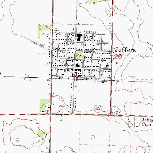Topographic Map of Jeffers (historical), MN
