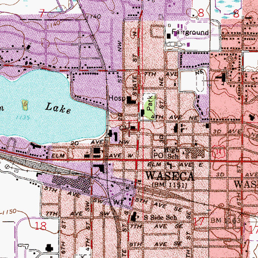 Topographic Map of Waseca County Sheriff's Office, MN