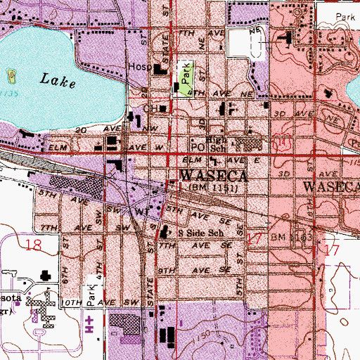 Topographic Map of Waseca Fire Department, MN