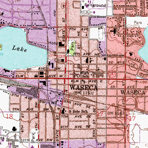 Topographic Map of Waseca Post Office, MN
