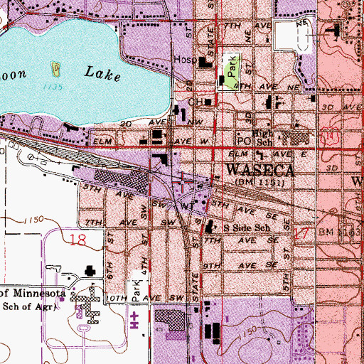 Topographic Map of Waseca, MN
