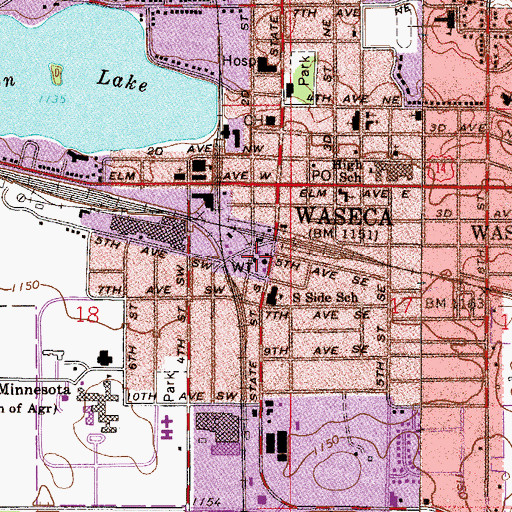 Topographic Map of Waseca City Hall, MN