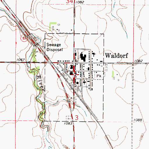 Topographic Map of Waldorf Fire Department, MN