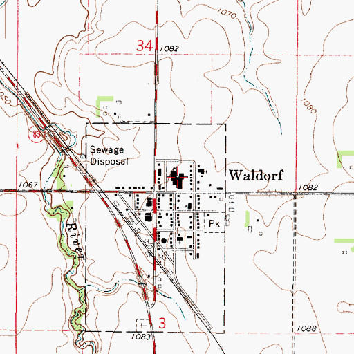 Topographic Map of Waldorf High School, MN