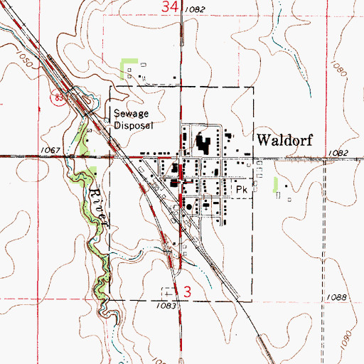 Topographic Map of Waldorf Post Office, MN