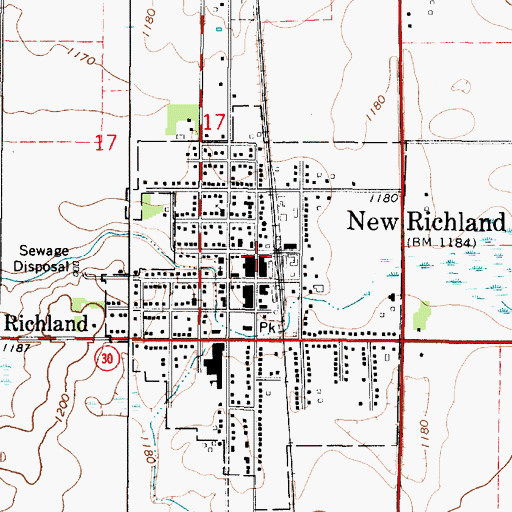 Topographic Map of New Richland Post Office, MN